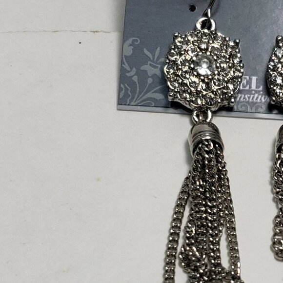 2/$30 Silver tone Circle Crystal Tassel Drop Fringed Earrings - 3.5" - Jewelry - Picture 3 of 6